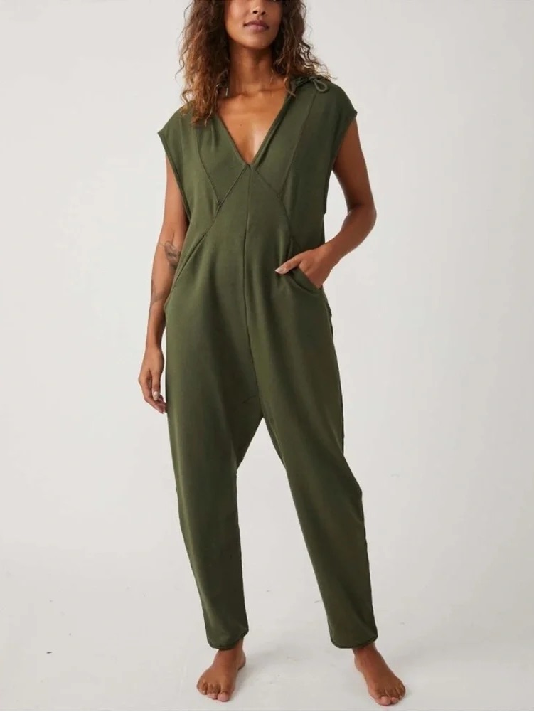 Free People Movement Nothing But Sweats Hooded Jumpsuit Everglades Green Small